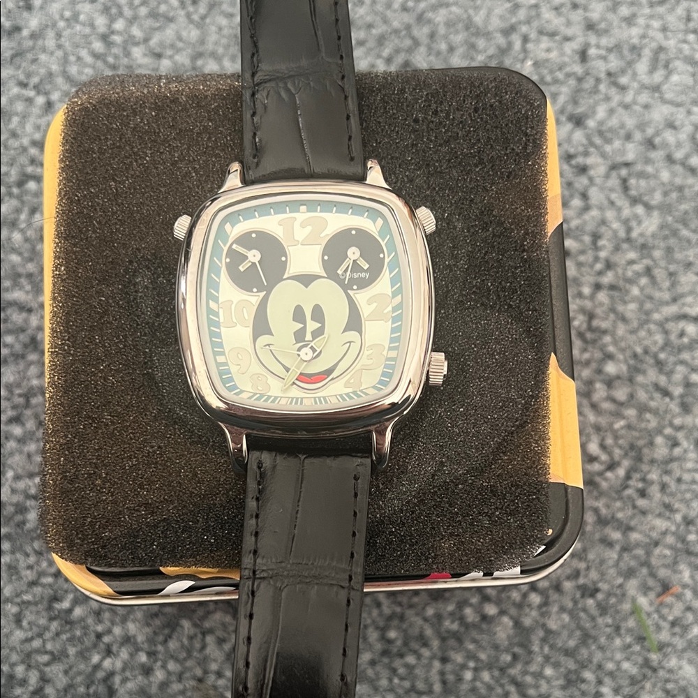 Disney Parks Mickey Mouse Black Leather Strap Watch